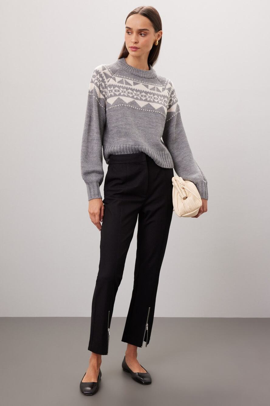MARISSA WEBB Gray Geometric Knit Wool Blend Crewneck Nordic Sweater size Medium